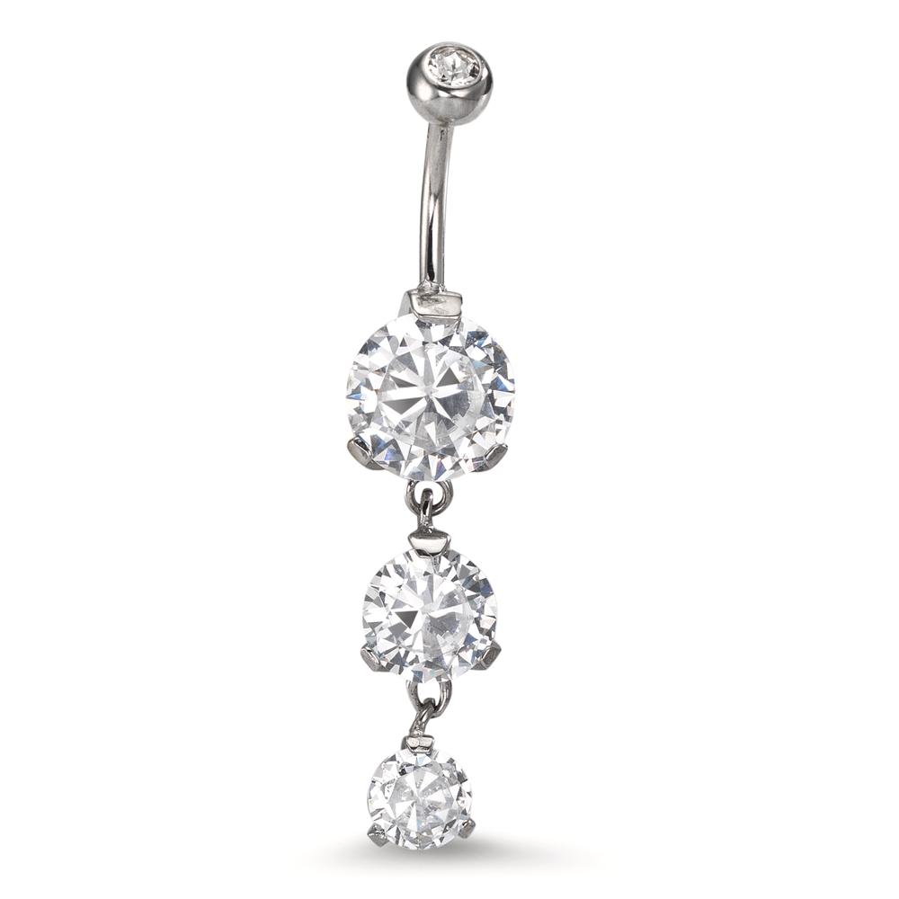 Piercing nombril Acier inoxydable Cristal blanc, 4 Pierres