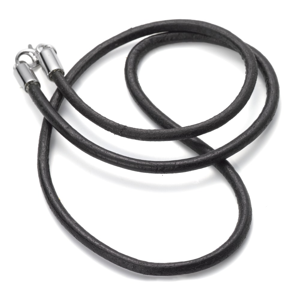 Cordon de cou Cuir, Argent Rhodié 50 cm