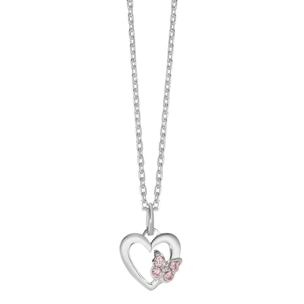 Chaînette avec pendentif Argent Zircone rose, 4 Pierres Papillon 36-38 cm