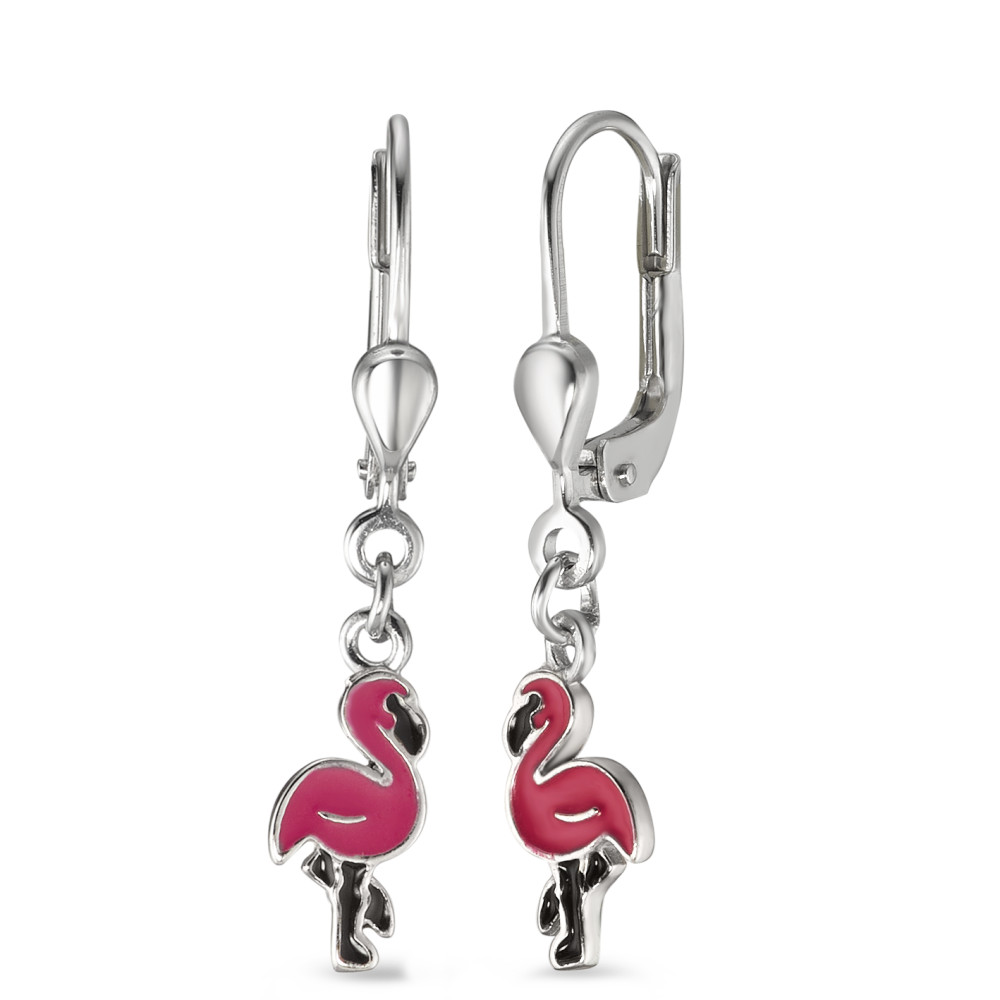 Pendant d'oreilles Argent Laqué Flamant Rose