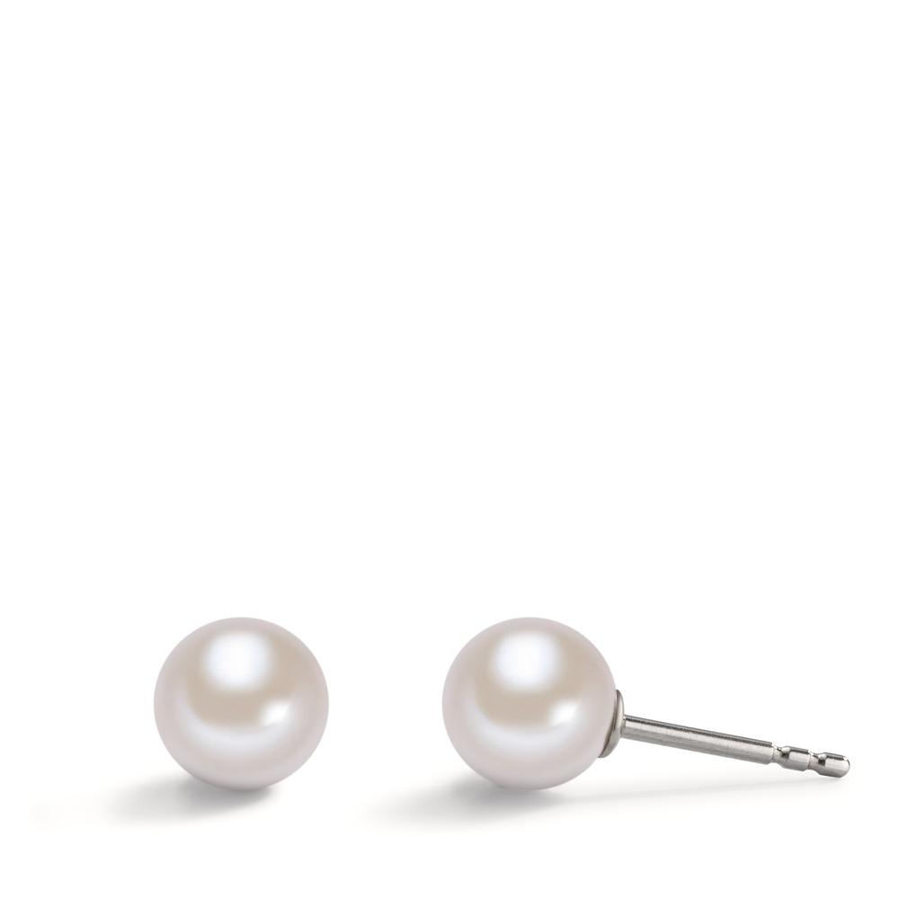 Clous d'oreilles Acier inoxydable perle de culture blanc, 2 Perles, 7 mm Ø7 mm