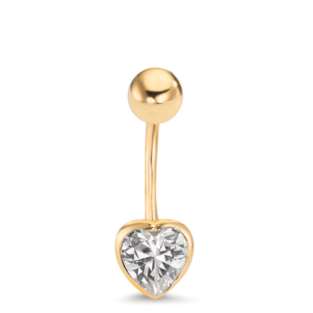 Piercing nombril Or jaune 9K Zircone Coeur Ø6.5 mm