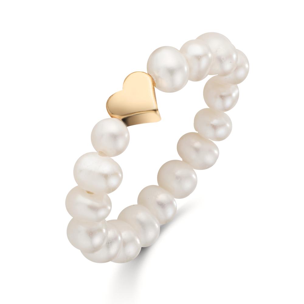Bague Acier inoxydable jaune PVD perle d'eau douce blanc, 5 mm